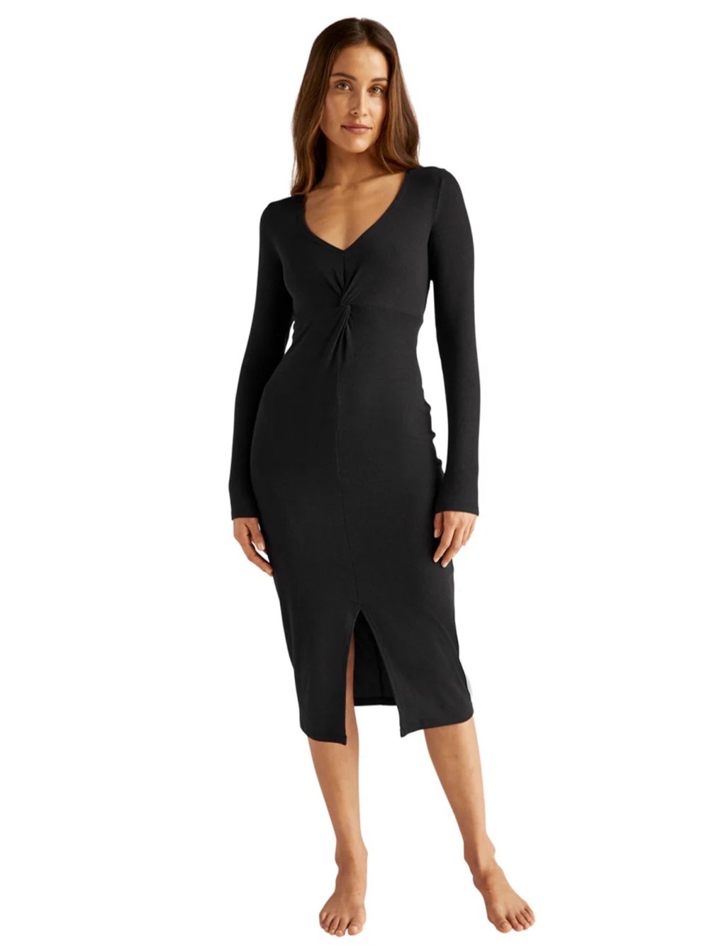 Beyond Yoga NWT Meet In The Middle Ribbed Midi Dress - Black